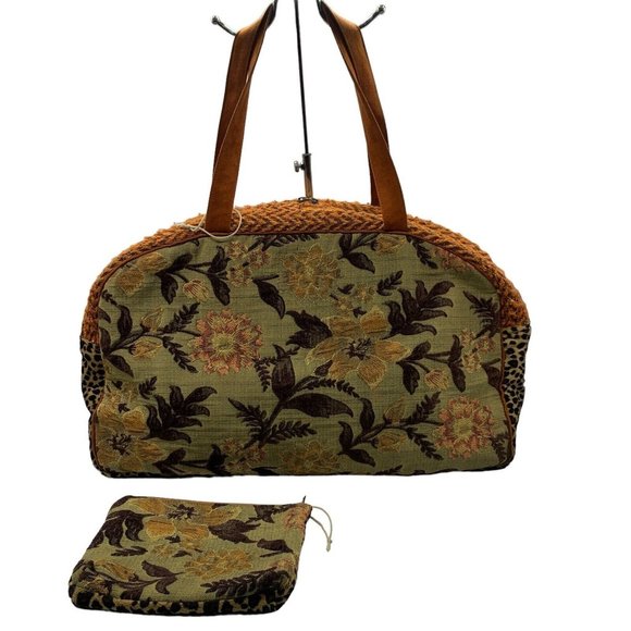 Atenti Tote Bag Purse Weekender Zip Tapestry Fabric Large w/pouch Set